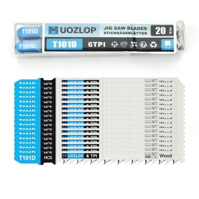 Muozlop 20tlg T101D Stichsägeblätter Set mit Aufbewahrungskoffer für Holz
