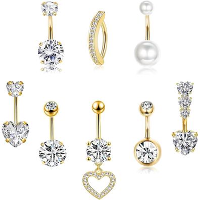 Habselikob Bauchnabelpiercing Set 8 Stück Chirurgenstahl 14G mit CZ Herz