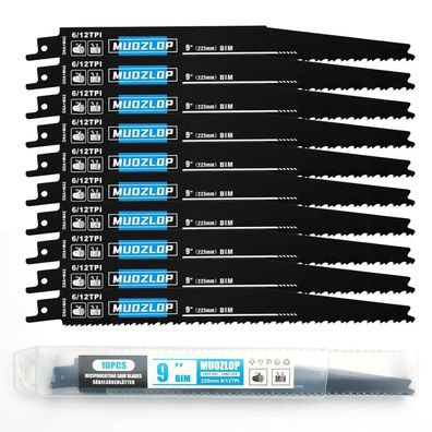 Muozlop 10er Set Säbelsägeblätter 225mm, 6/12 TPI für Holz, Garten und mehr