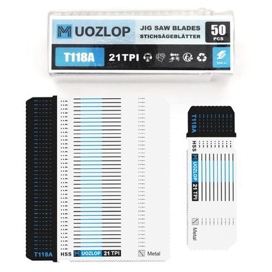 Muozlop 50tlg T118A Stichsägeblätter Set mit Aufbewahrungskoffer für Metall