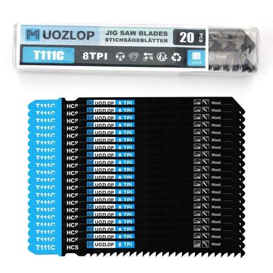 Muozlop 20tlg Stichsägeblatt Set mit Aufbewahrungskoffer für Holz, T-Schaft