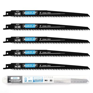 Muozlop 5er Set Säbelsägeblätter 225mm, 6 TPI für Holz, kompatibel mit gängigen