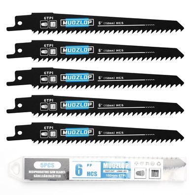 Muozlop 5er Set Säbelsägeblätter 150mm, 6 TPI - Ideal für Holz und