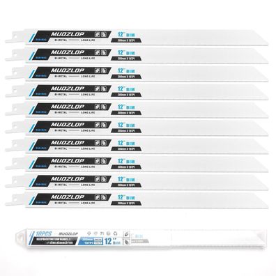 Muozlop 10er Set Säbelsägeblätter 300mm, 18 TPI für Metall, Bi-Metal mit Kobalt