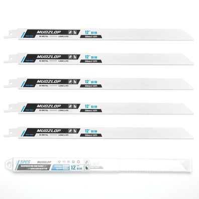 Muozlop 5er Set Säbelsägeblätter 300mm, 18 TPI für Metall, kompatibel mit