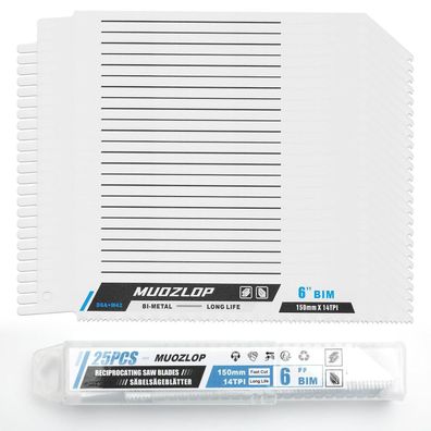 Muozlop 25er Set Säbelsägeblätter 150mm, 14 TPI für Metall, passend für Bosch
