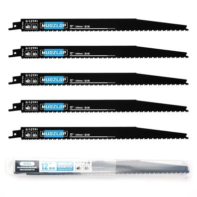 Muozlop 5er Set Säbelsägeblätter 300mm, 6/12 TPI für Holz und Nägel, universell