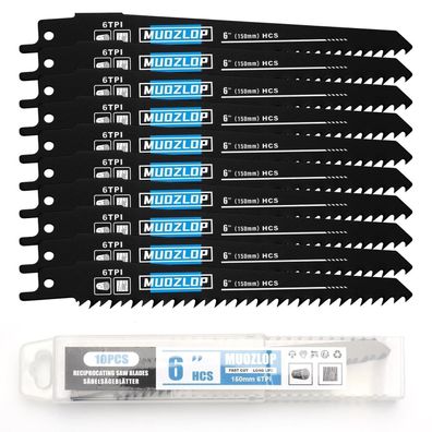 Muozlop 10er Pack 150mm Säbelsägeblätter Set, 6 TPI für Holz, kompatibel mit