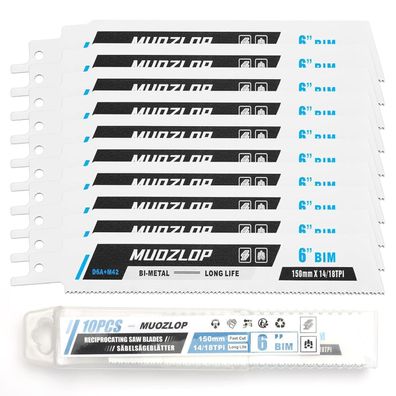 Muozlop 10er Set Säbelsägeblätter 150mm, 14/18 TPI für Metall, Bi-Metall mit