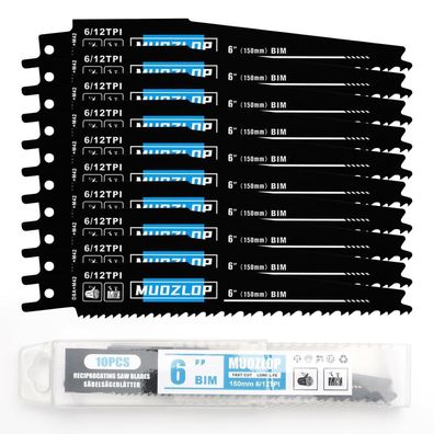 Muozlop 10er Pack 150mm Säbelsägeblätter Set, 6/12 TPI für Holz, Garten & Bäume