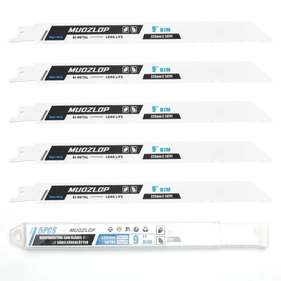 Muozlop 5er Set 225mm Säbelsägeblätter, 18 TPI für Metall, Bimetall mit Kobalt