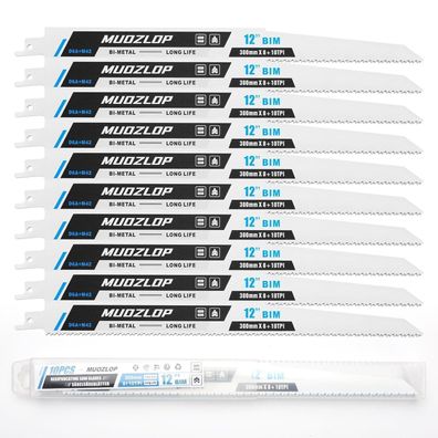 Muozlop 10er Set Säbelsägeblätter 300mm, 8 + 10 TPI für Metall, Bi-Metal mit
