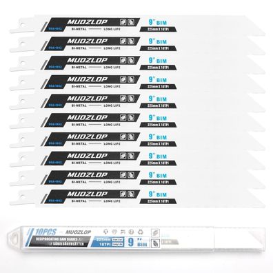 Muozlop 10er Set 225mm Säbelsägeblätter, 18 TPI für Metall, Bimetall mit Kobalt