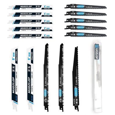 Muozlop 15er Set Säbelsägeblätter aus CRV & BIM für Holz und Metall, inkl. Box