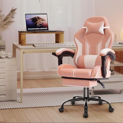 Nsmazxo Ergonomischer Gaming Stuhl mit Fußstütze, Kopfstütze & Lendenkissen