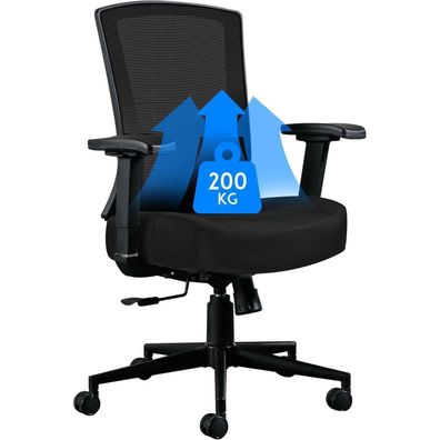 Blue Whale Ergonomischer Bürostuhl 200KG, X-Large Schwarz, mit verstellbaren