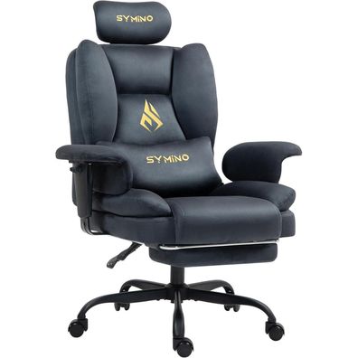 Symino Gaming Stuhl Ergonomisch mit Fußstütze, Wildlederimitat, Grau, bis 130kg