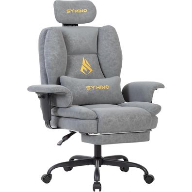 Symino Gaming Stuhl Chefsessel Bürostuhl Ergonomisch Grau Vintage-PU-Leder mit