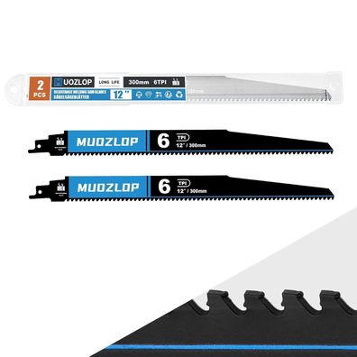 Muozlop 300mm 6 TPI Hartmetall Säbelsägeblätter, 2 Stück für Holz, Kunststoff