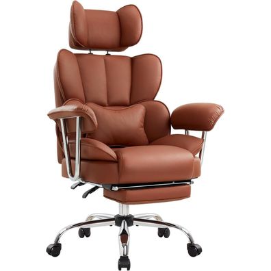IWMH Ergonomischer Bürostuhl mit Fußstütze und Lendenwirbelstütze in Lederoptik