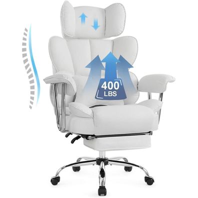 IWMH Ergonomischer Bürostuhl mit Fußstütze und Lendenwirbelstütze, PU Leder