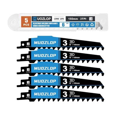 Muozlop Hartmetall-Säbelsägeblätter 150 mm, 3 TPI, 5 Stück für Holz