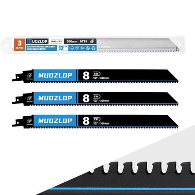 Muozlop 300mm 8TPI Hartmetall Säbelsägeblätter, 3 Stück für Stahl, Gusseisen