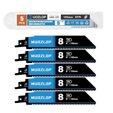 Muozlop 5tlg. Hartmetall Säbelsägeblätter 150mm 8TPI für zähen Stahl, Gusseisen