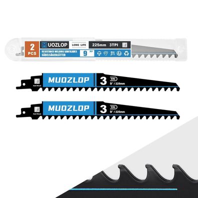 Muozlop 225mm Hartmetall Säbelsägeblätter, 3TPI, 2 Stück für Holz
