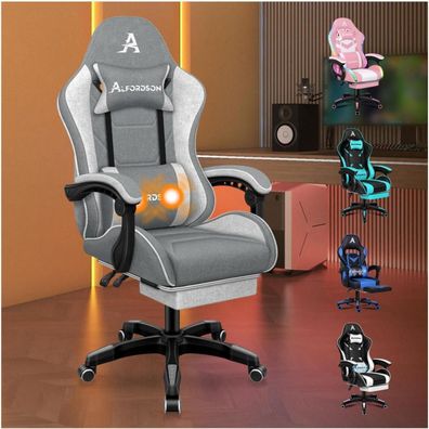 Alfordson Gaming-Stuhl mit Fußstütze und Massage-Lendenkissen, ergonomisch
