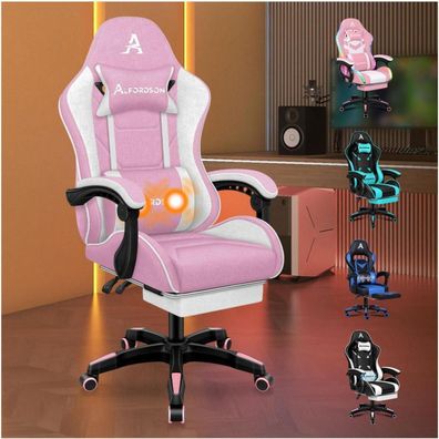 Alfordson Gaming-Stuhl mit Massagefunktion, ausziehbarer Fußstütze und