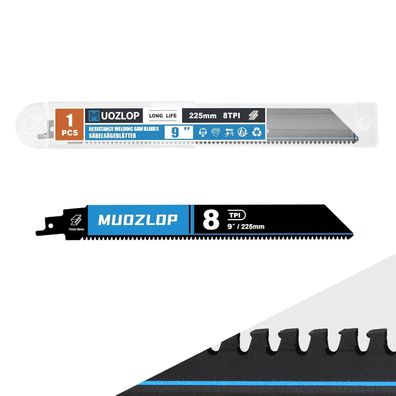 Muozlop Hartmetall Säbelsägeblatt 225 mm, 8TPI für zähen Stahl, Gusseisen und