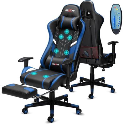 Douxlife Gaming Stuhl mit 7-Punkt Massage, Fußstütze, ergonomisch, bis 180kg