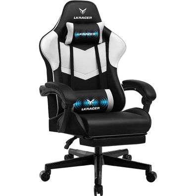 Luckracer Gaming Stuhl mit Fußstütze, ergonomisch, verstellbare Kissen, bis 150