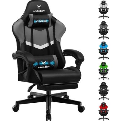Luckracer Gaming Stuhl mit Fußstütze, ergonomisch, verstellbare Kissen, bis 150