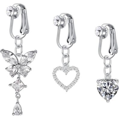 MODRSA Damen Bauchnabelpiercing Clip-On Chirurgenstahl Silber 3er Set mit Herz