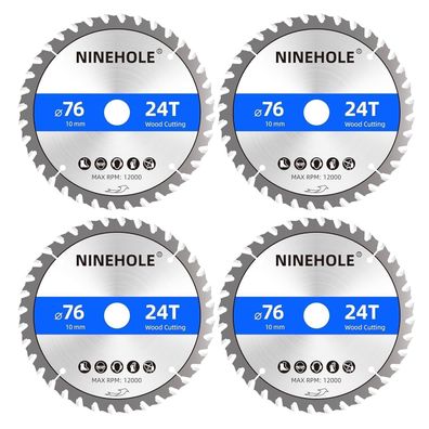 Ninehole 4x 76x10mm Kreissägeblätter mit 24 Zähnen für Holz und Kunststoff
