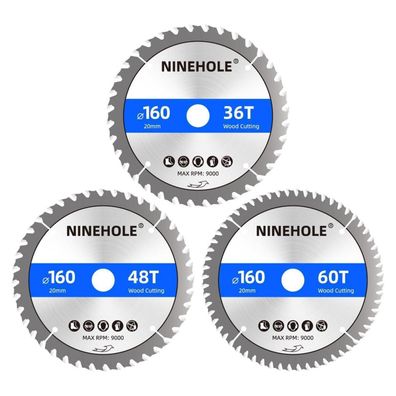 Ninehole Kreissägeblätter Set 160mm, 3 Stück (36/48/60T)