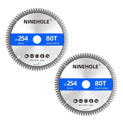 2x Ninehole Kreissägeblätter 254mm, 80 Zähne, für Holz, Kunststoff, Laminat