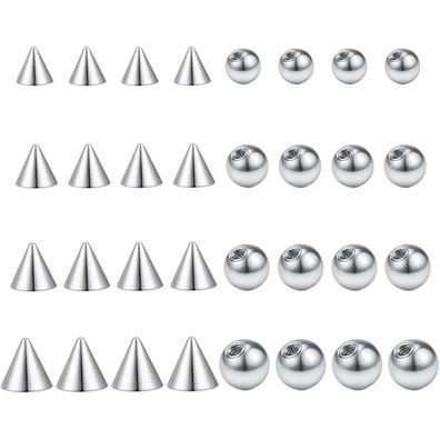 Gojewen 32x Piercing Kugeln 1,2/1,6mm Silber Ersatzkugel Schraubkugel 3-6mm für