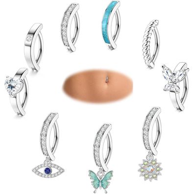Finrezio 9 Stück Bauchnabelpiercing Set 14G Chirurgenstahl Clicker