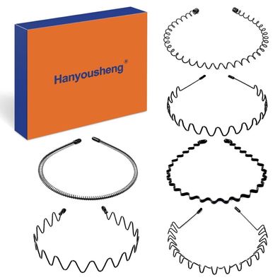 Hanyousheng 6 Stück Metall Haarband Schwarz Welle Stirnband Haarreifen Unisex