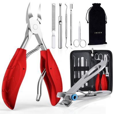 INXEN Profi Maniküre & Pediküre Set (7-teilig) mit Nagelzange für dicke