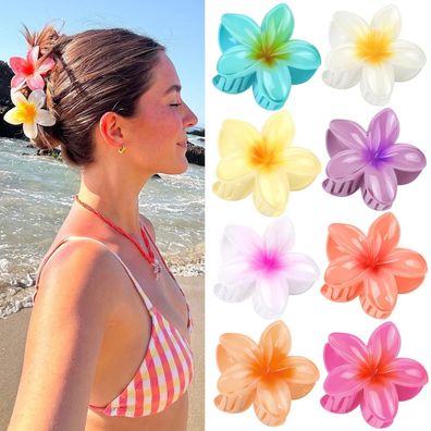 Kavya Kunststoff Blumen Haarklammer Groß 8 Stück, Bunte Hawaii Blumenklammern