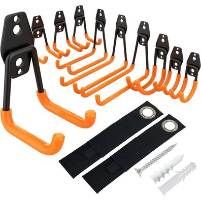 Kitmiido 12er Set Schwerlast Wandhaken für Garage | Doppelhaken für Werkzeuge