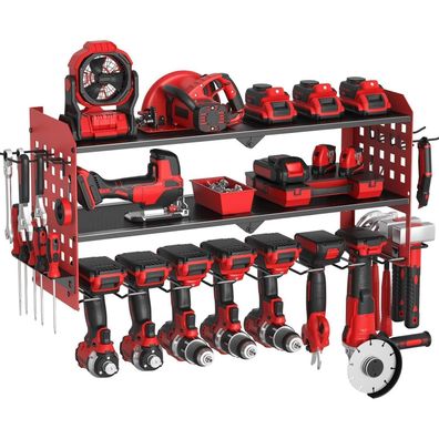 Yeabett 3 Ebenen Werkzeug Wandhalterung für Garage & Werkstatt, Rot, 64x20x31cm