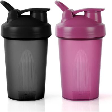 AOGOE Protein Shaker 400ml mit Messskala, Henkel & Edelstahl-Mischkugel - BPA