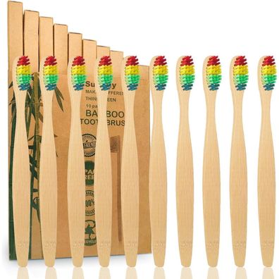 10er Pack Farbige Bambus Zahnbürsten Weich - BPA-frei