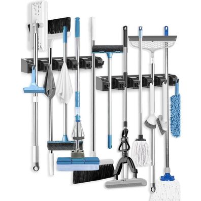 AceMining Besenhalterung Wand, 5 Halter + 6 Haken, Gerätehalter aus ABS