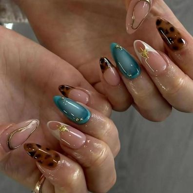 Justotry 24 Stk. Leopard Nägel zum Aufkleben Kurz, Mandel Press on Nails mit 3D